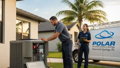HVAC technician performing AC repair service in Orlando FL home for orlandoflacrepair.com
