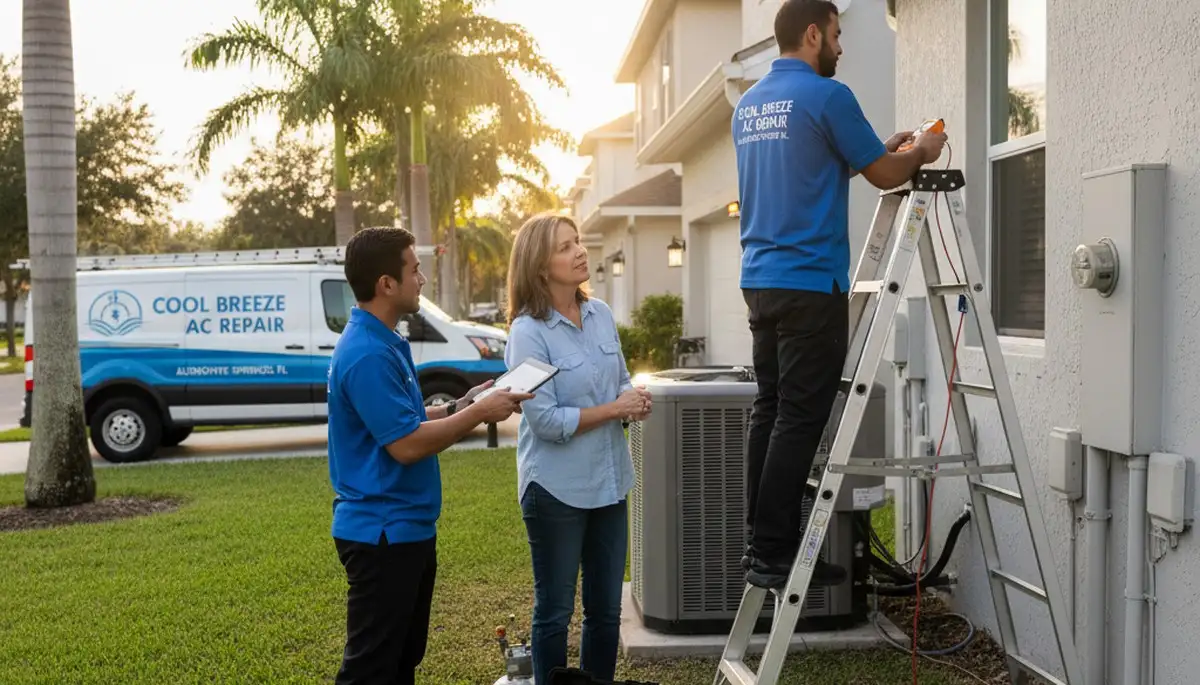 Professional AC repair technician servicing air conditioner unit in Orlando, FL