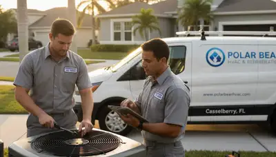 Professional AC repair technician servicing home air conditioner in Orlando FL