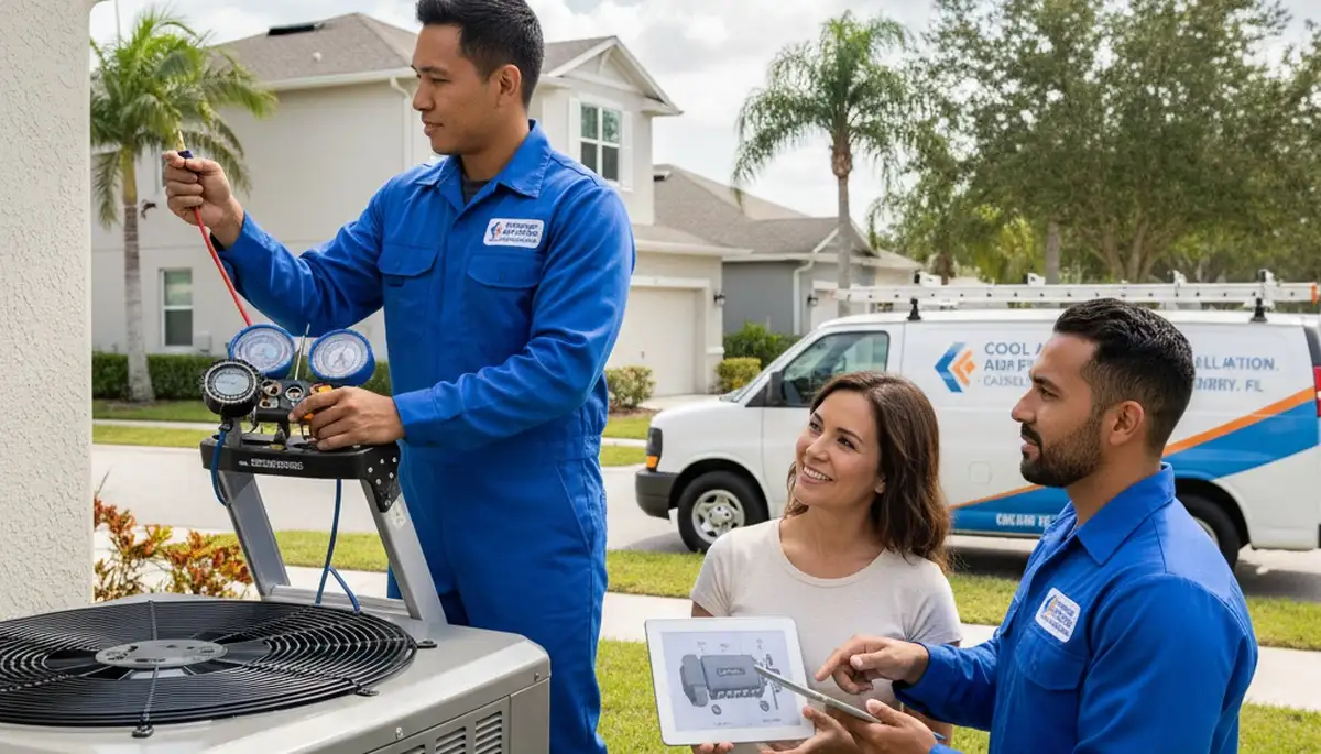 Professional AC repair technician servicing HVAC unit in Orlando FL