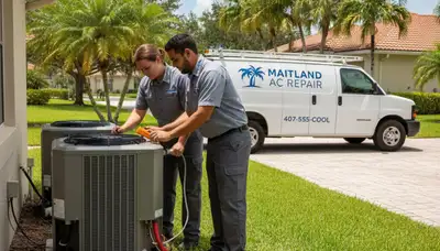 Professional AC repair technician servicing air conditioner unit in Orlando FL