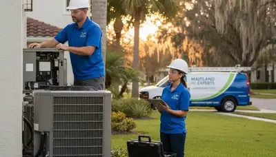 Professional AC repair technician servicing air conditioner unit in Orlando, FL