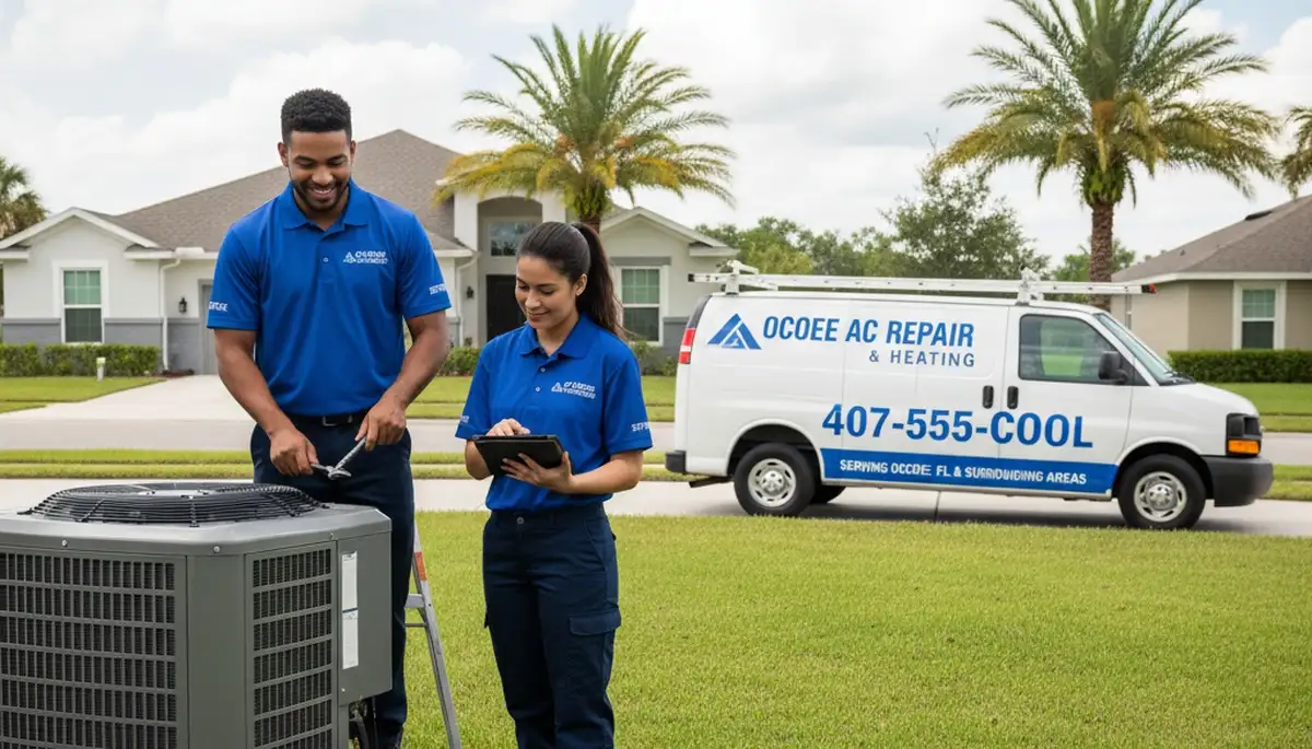 HVAC technician performing residential AC repair service in Orlando FL for orlandoflacrepair.com
