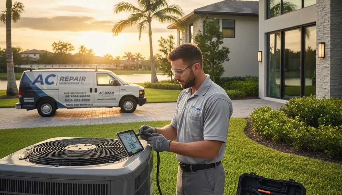 Professional AC repair technician servicing air conditioner unit in Orlando FL