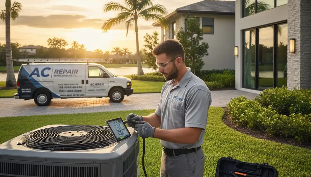 Professional AC repair technician servicing air conditioner unit in Orlando FL