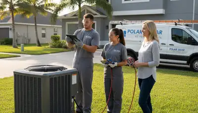 Professional AC repair technician servicing air conditioner in Orlando FL home