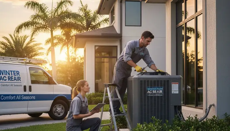 HVAC technician performing residential AC repair service in Orlando FL for orlandoflacrepair.com