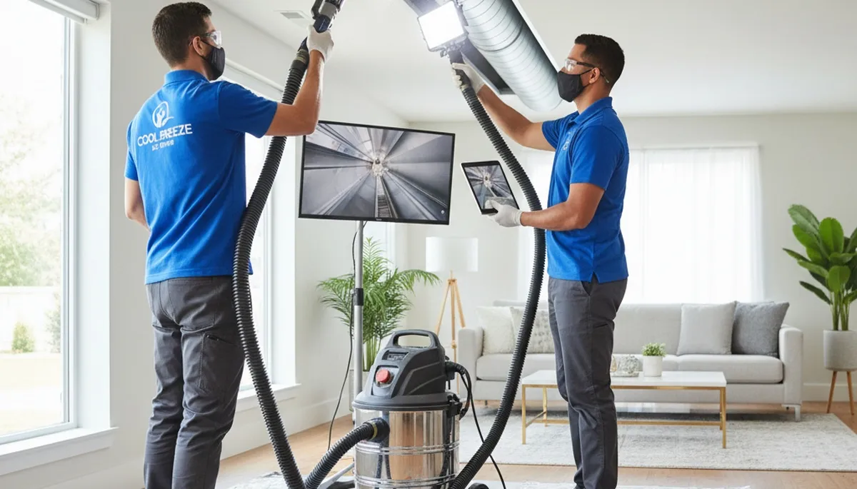 Technician cleaning air ducts for residential HVAC system in Orlando, FL