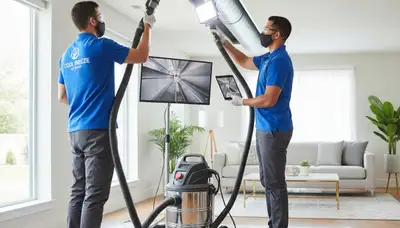 Technician cleaning air ducts for residential HVAC system in Orlando, FL