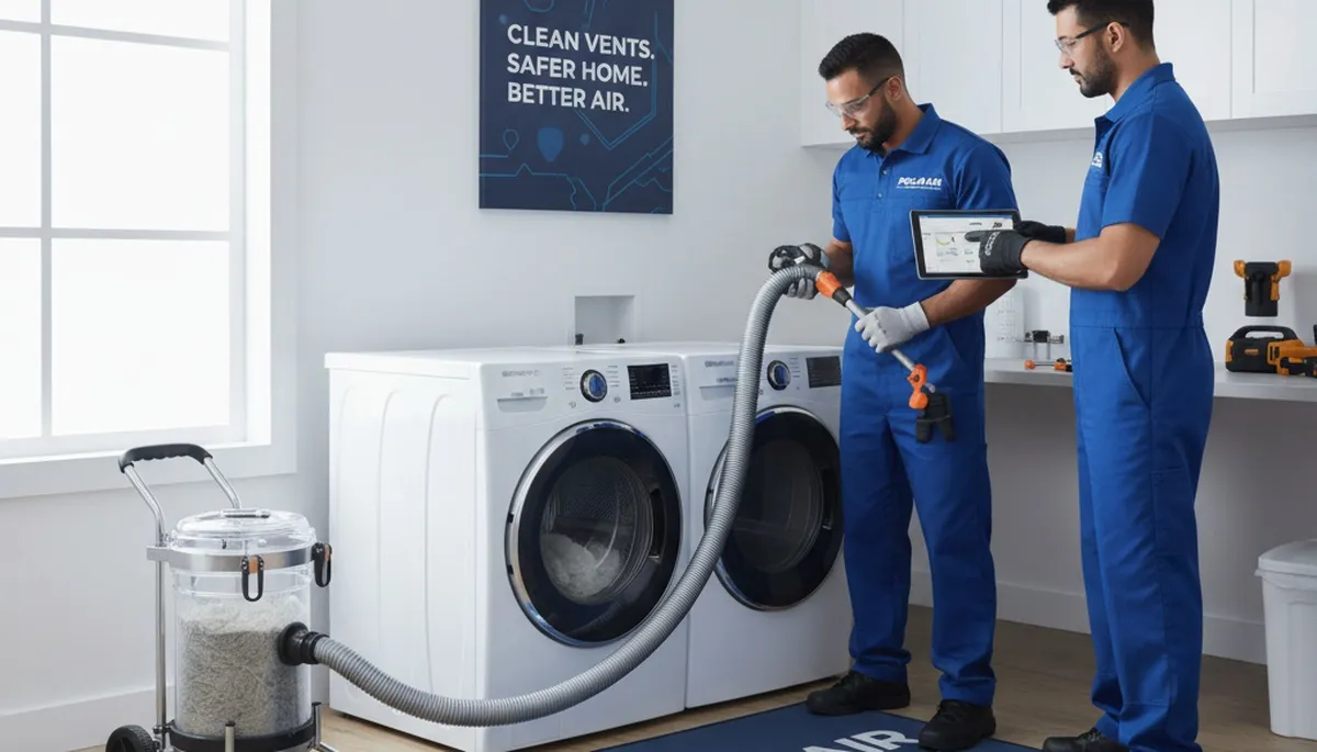 Technician cleaning residential dryer vent in Orlando FL for Five Star Cooling efficiency service