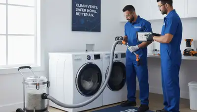 Technician cleaning residential dryer vent in Orlando FL for Five Star Cooling efficiency service