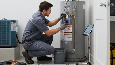 Technician performing water heater repair service in Orlando, FL home for Five Star Cooling