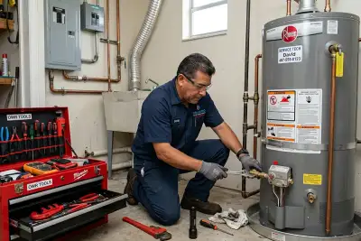 Orlando FL technician performing water heater repair service for local home system maintenance